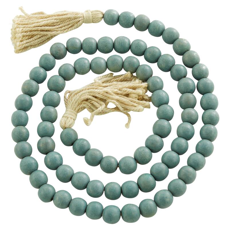Bohemian Natural Wood Bead Garland with Cotton Tassels - 80 x 1