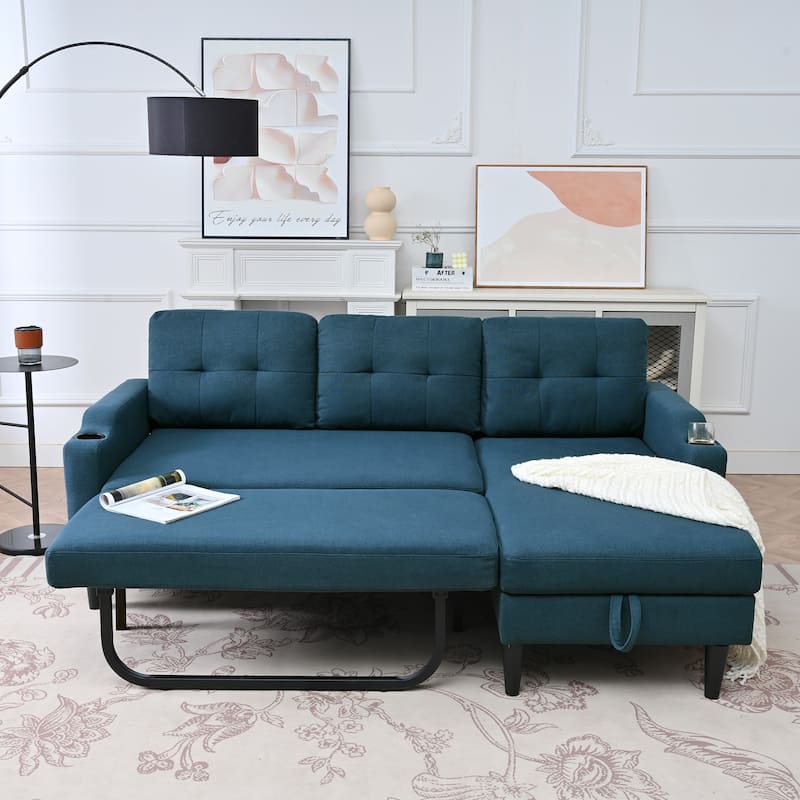 74.8" Fabric Sectional Sofa with Storage - Blue