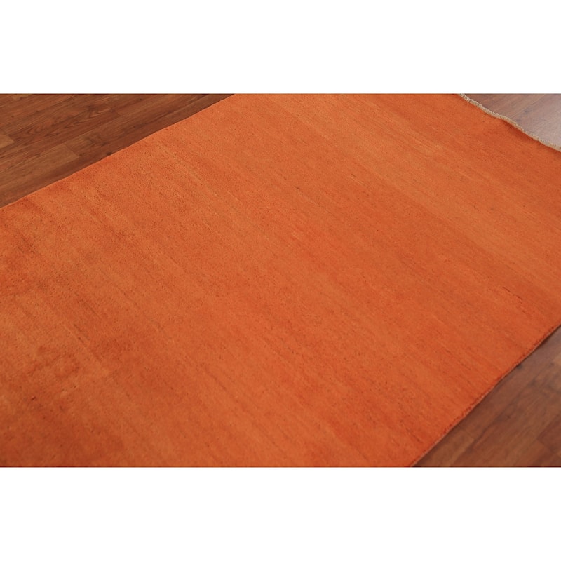 Orange Gabbeh Modern Rug Handmade Oriental Wool Carpet - 3'11" x 5'10"