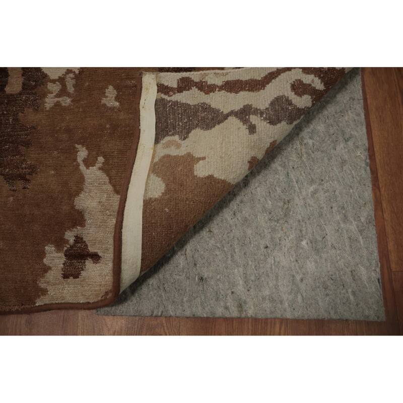 Hand Knotted Oriental Wool & Silk Carpet Modern All-Over Beige & Ivories Gabbeh Area Rug - 7' 4'' X 5' 4''