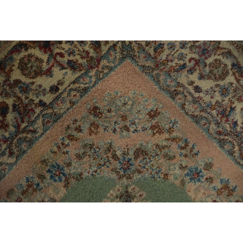 Hand Knotted Oriental 100% Wool Carpet Traditional Floral Green Kerman Area Rug - 8' 3'' X 4' 10''