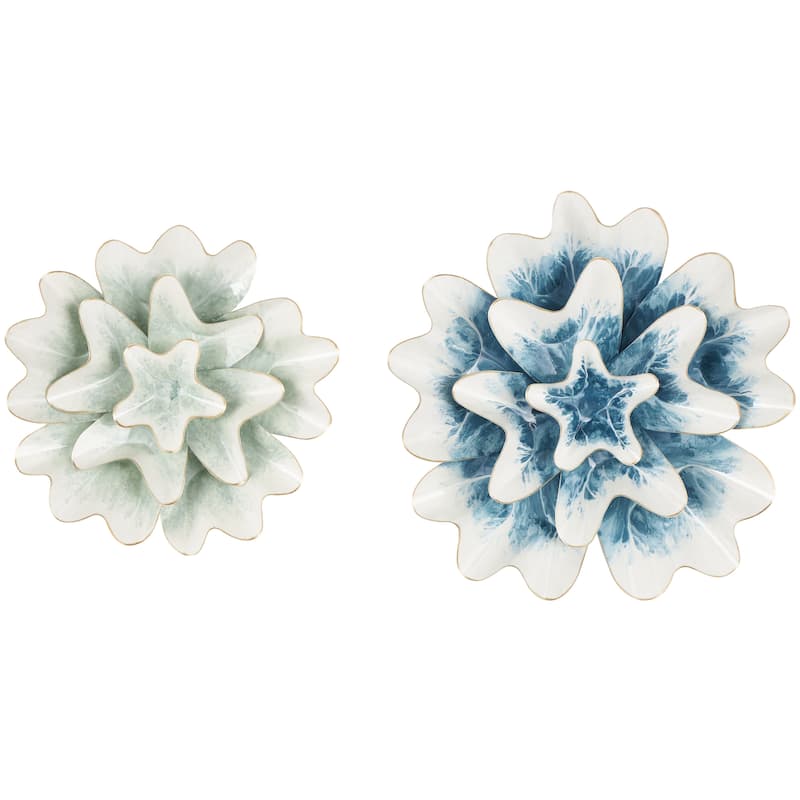 Metal Floral Home Wall Decor with White and Gold Accents - Set of 2 Multi Colored - Roche River Decor - Multi Colored