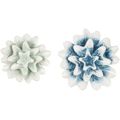 Metal Floral Home Wall Decor with White and Gold Accents - Set of 2 Multi Colored - Roche River Decor