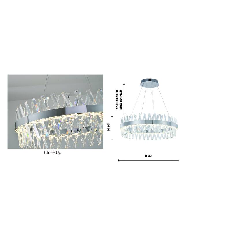 1-Light Chrome dimmable LED chandelier With Clear Crystal Accents