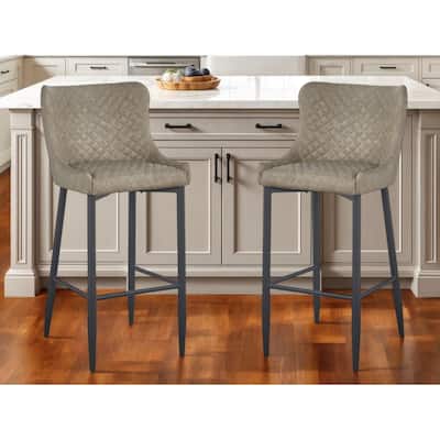HomeRoots Set of Two 26" Gray and Black Faux Leather and Metal Low Back Counter Height Bar Chairs
