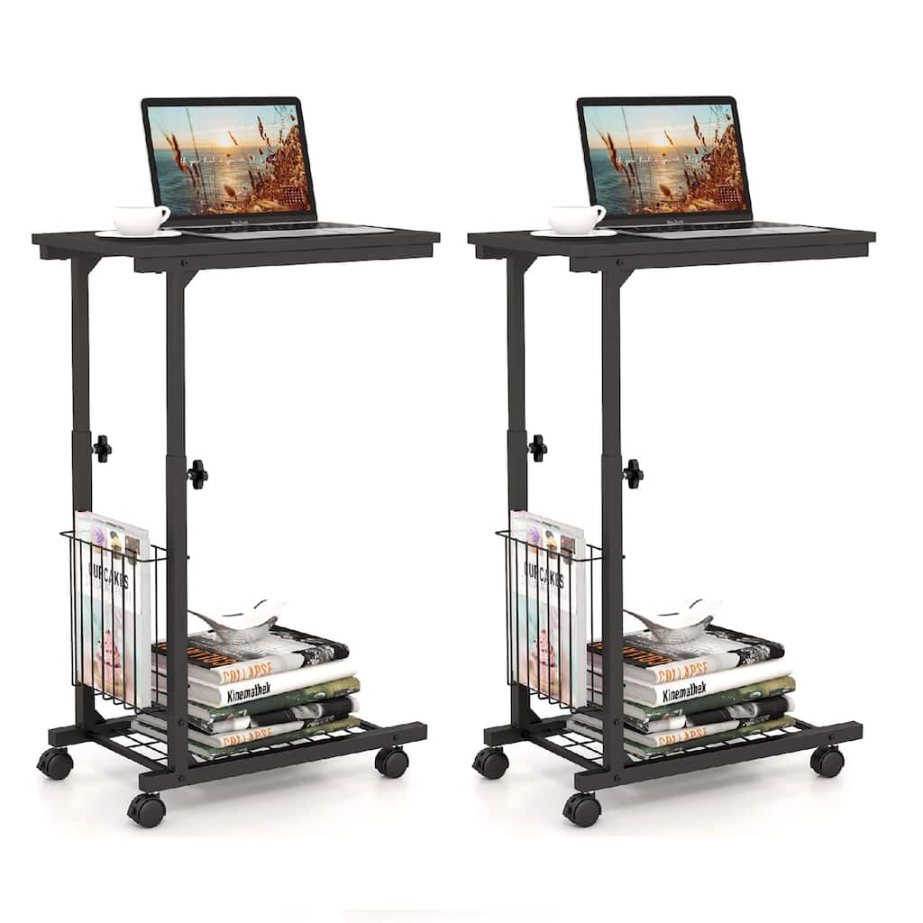 Gymax Set of 2 C-shaped Sofa Side Table Height Adjustable Compact End