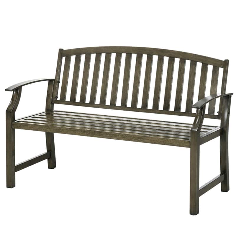 Steel Outdoor Bench for Patio Garden with Slatted Seat - 50" W x 23.5" D x 33" H - Black-Bronze