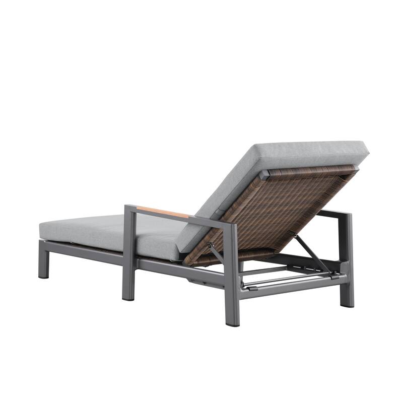 Arlo Teak & Wicker Aluminum Dual-Use Outdoor Chaise Lounge (Set of 2)