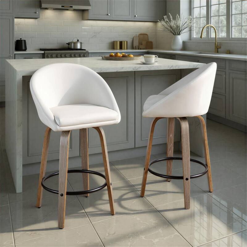 Carson Carrington Livesey High Back 26" Fixed-Height Counter Stool with Bent Wood Legs & Round Footrest (Set of 2)