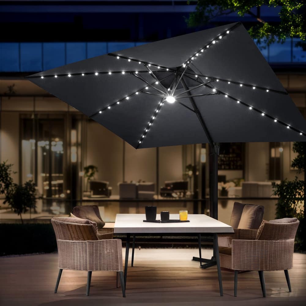 Pellebant 10 x 13FT Outdoor Rectangular Cantilever Patio Umbrella Solar LED Lighted