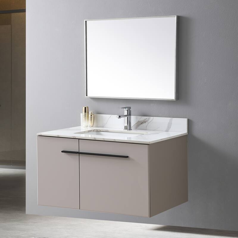 37" Bathroom Vanity Top Stone Carrara Gold Tops with Undermount Ceramic Sink Single Faucet Hole