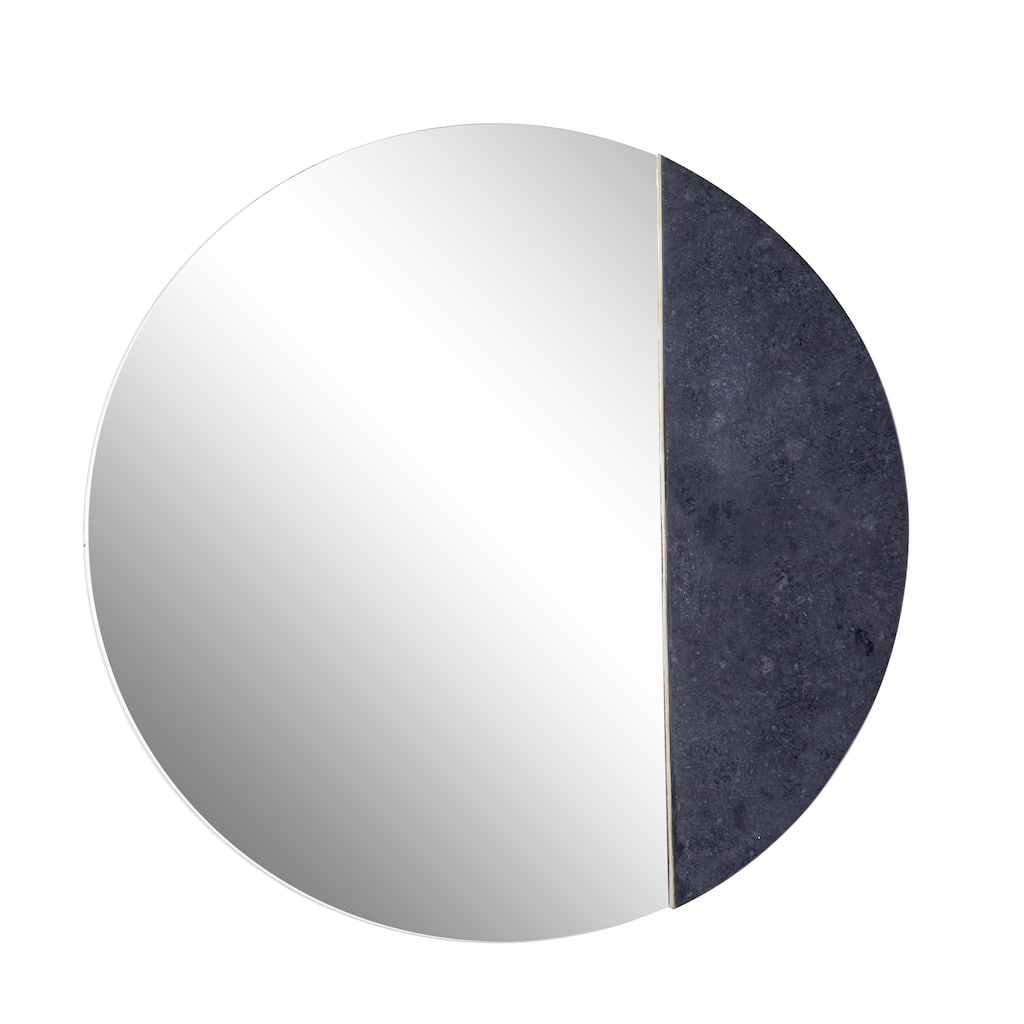 Glass Wall Mirror with Marble Accent - Black - Roche River Decor