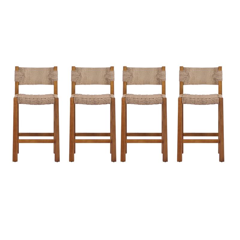 Christopher Knight Home - Modern Acacia Wood Outdoor Bar Stools with Teak Finish and Wicker Back Patio Chairs