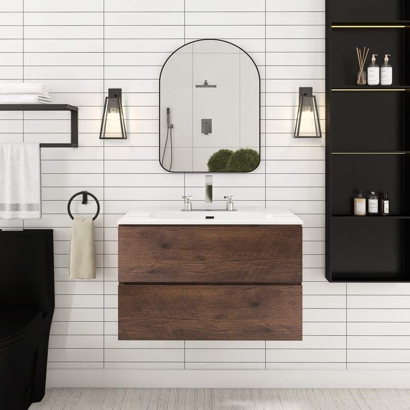 30 inches Wall-mounted Bathroom Vanity Set with White Ceramic Integrated Sink