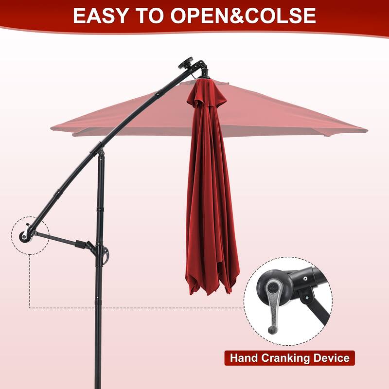 Ainfox 10 ft. Patio Offset Solar LED Umbrellas Cantilever Outside Umbrellas with Base