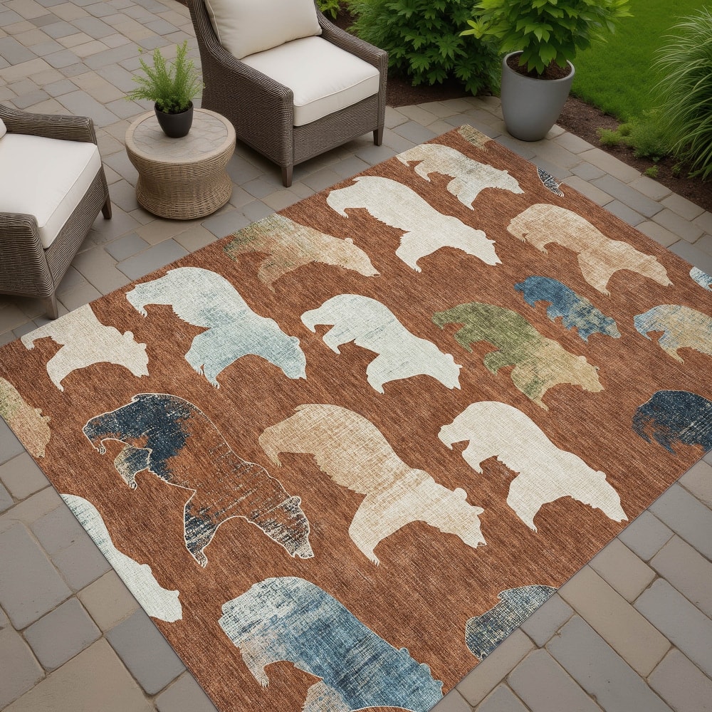 Machine Washable Indoor/ Outdoor Modern Bear Chantille Rug