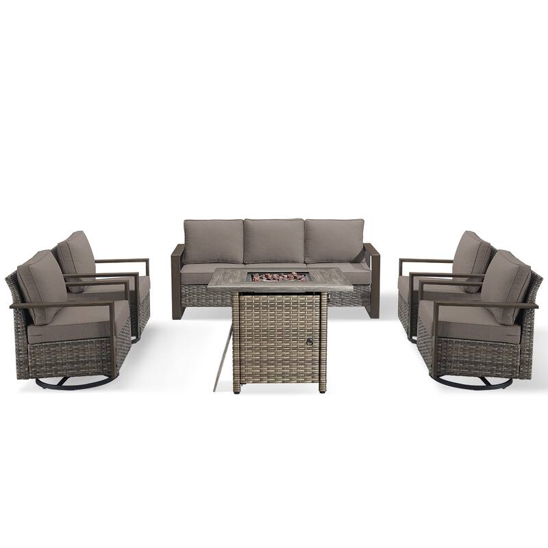 Pocassy 4/6/8PCS Sofa Swivel Chair with Fire Pit Table Set