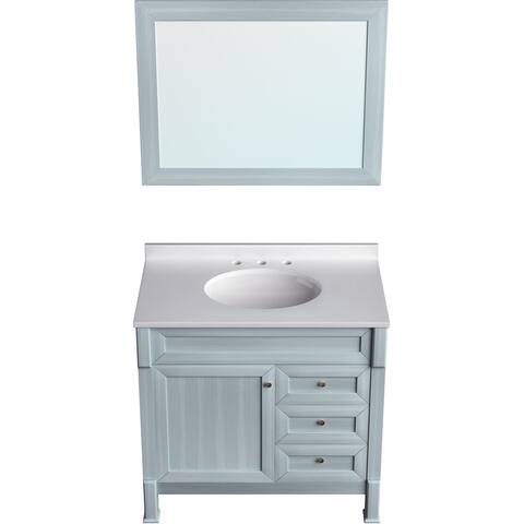 Hanover Callimont 36-In. Bathroom Vanity Set includes Sink, Countertop, plus Cabinet, 1 Door, 3 Drawers & Accent Mirror, Blue