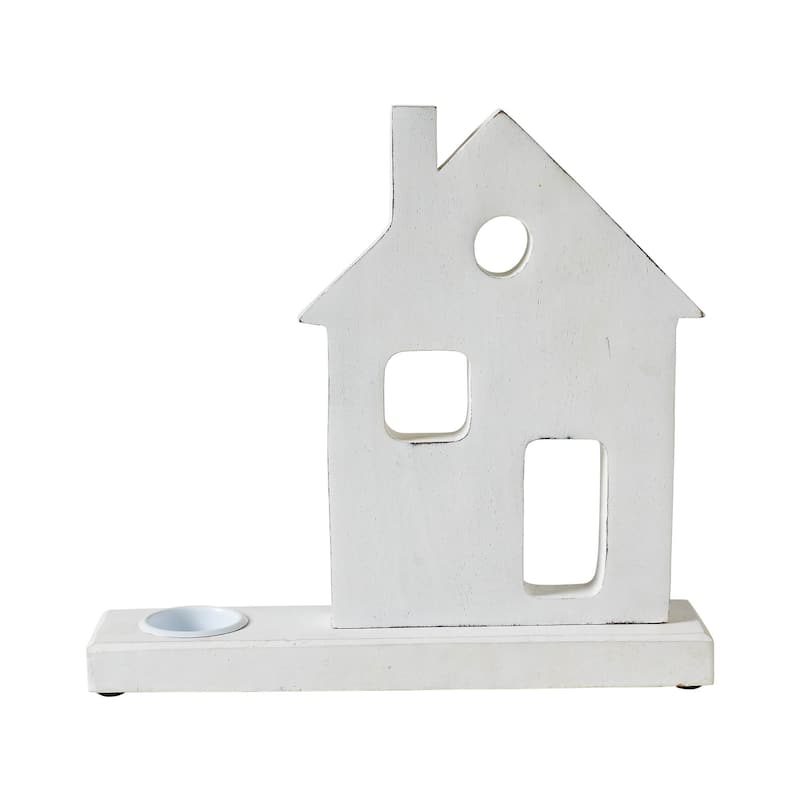 Tealight Holder Village House White 11x10.25x2.5 - N/A