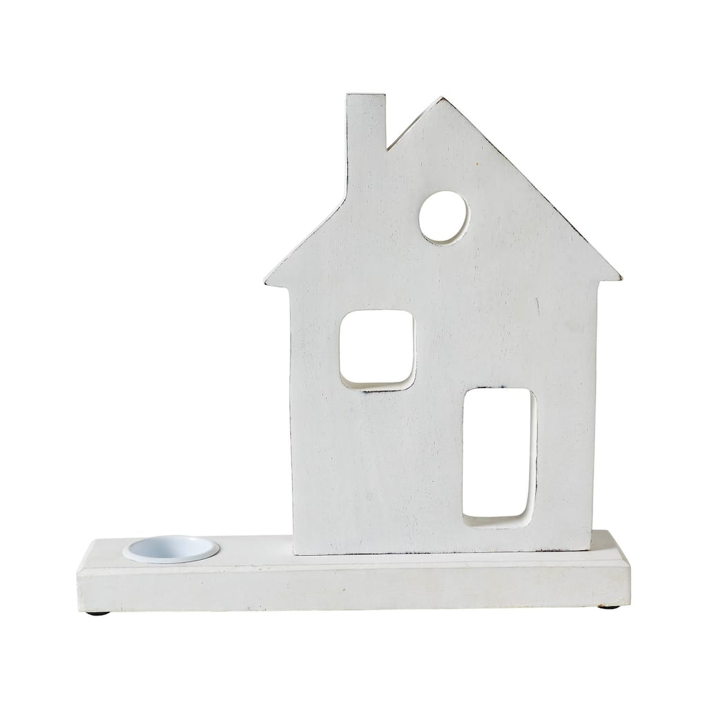 Tealight Holder Village House White 11x10.25x2.5 - N/A