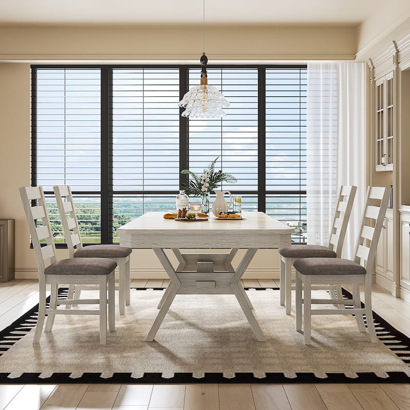 VECELO Dining Table and Chairs Set for 4-6 Persons Extendable Kitchen Dining Room Table Set