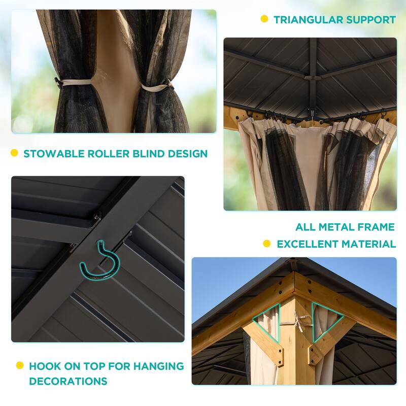 Cedar Wood Gazebo for Outdoors - Hardtop Waterproof Backyard Pergola, Natural Wood Patio Cover with Easy Assembly