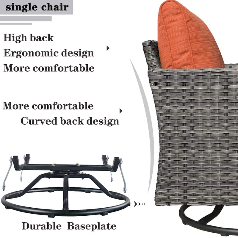 OVIOS 7-piece Wicker Sectional Sofa Swivel Rocking Chair Set With Fire Pit