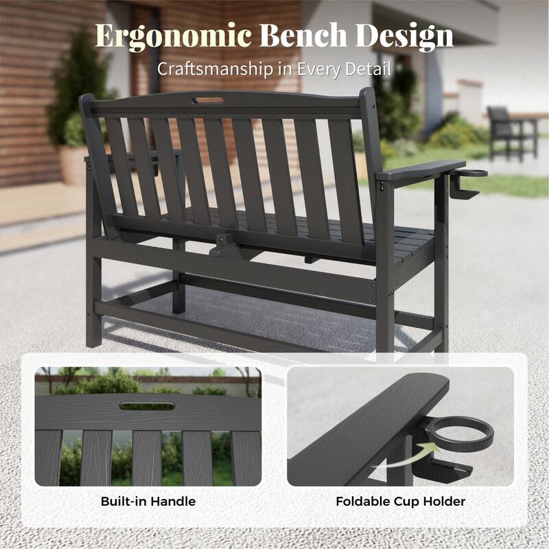 MAISON ARTS 50 Inch HDPE Outdoor Bench, All Weather 2 Seat Garden Bench with Reinforced Support Structure