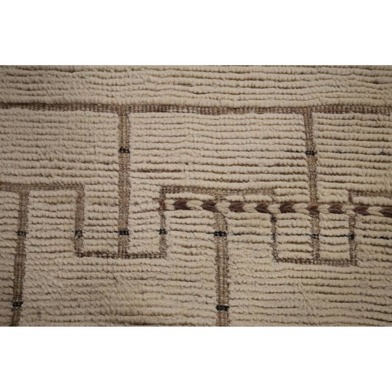 Modern Moroccan Large Rug Handmade Beige Wool Carpet - 11'10"x 16'1"