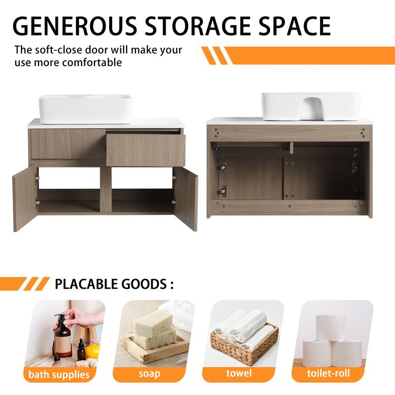 Bathroom Vanity With Sink In 32 Inch, Floating Bathroom Vanity With 2 Soft Close Doors And Drawer