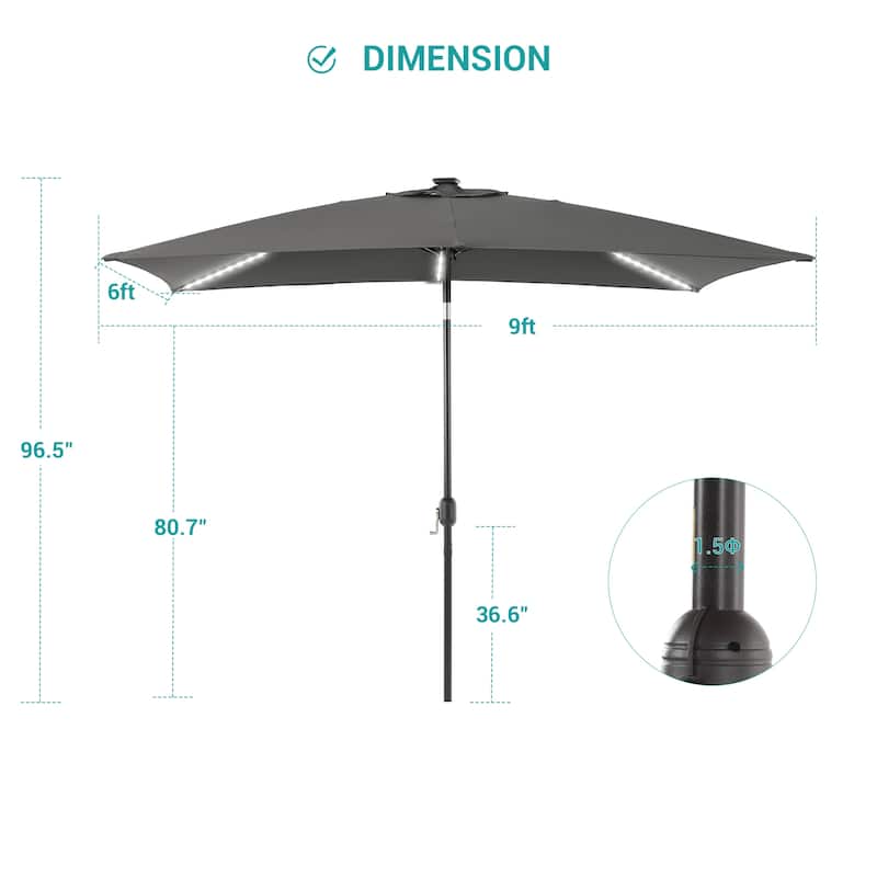 BONOSUKI 6x9FT LED Patio Market Umbrellas Table Umbrella w/Tilt Button