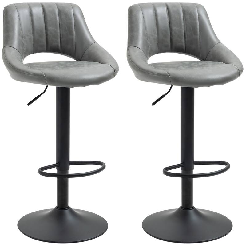 PU Leather Swivel Bar Stools Set of 2, Counter Height Bar Stools with Footrest, Kitchen Island Chair with Back - Gray