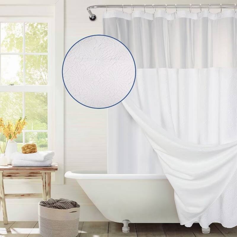 Starburst Crinkle Shower Curtain with Snap-in Liner 12 Hooks Included