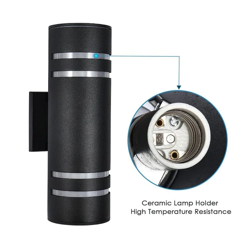 2-Light Industrial Vintage Black Linear Cylinder Wall Lights Waterproof IP54 Lantern Outdoor Wall Sconces