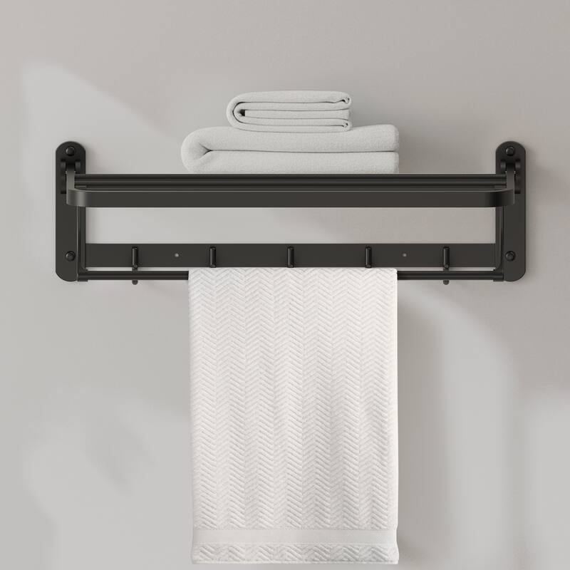 2-Tier Stainless Steel Bath Towel Rack with 5 Hooks