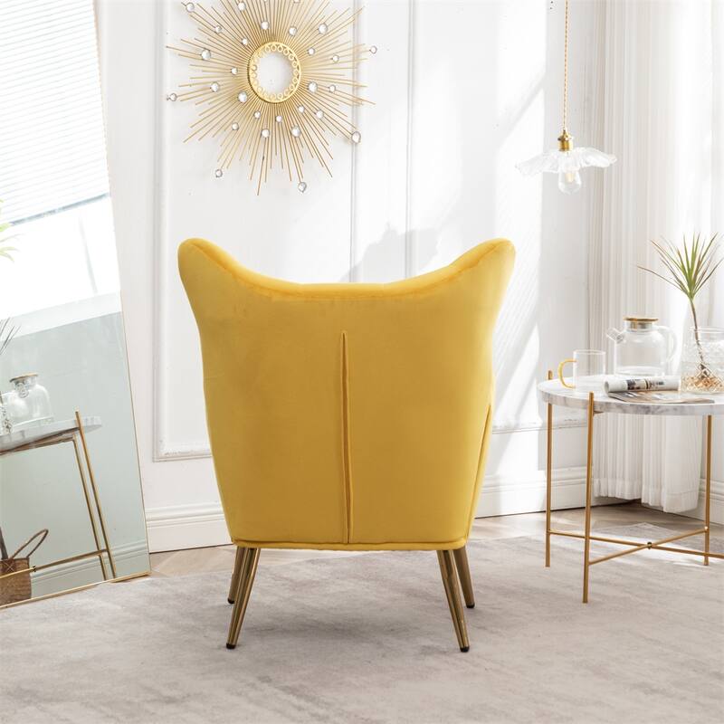 Velvet Wing Back Accent Chair with Button-Tufted and Metal Legs