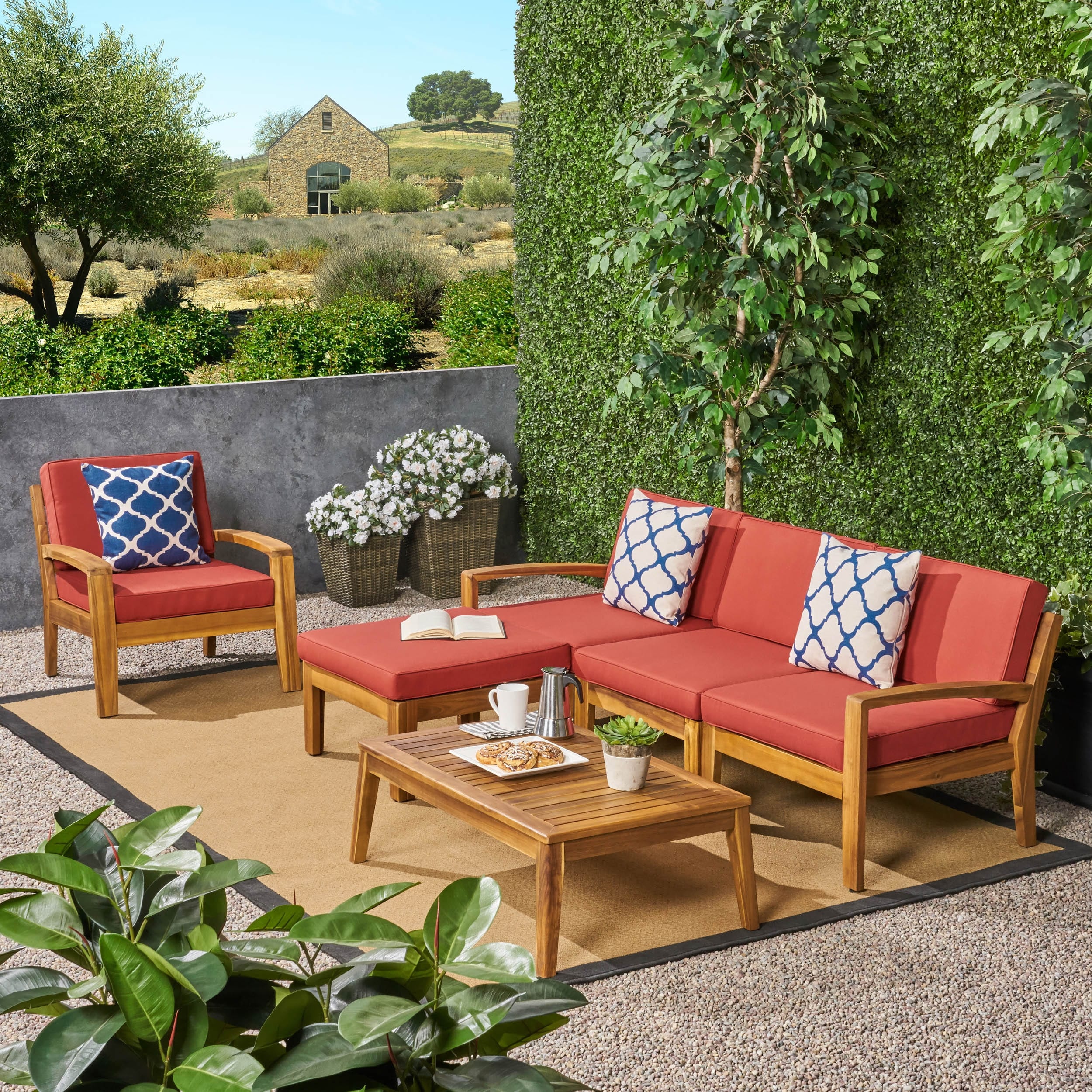 Grenada Outdoor 4 seat Acacia Sectional Sofa Set by Christopher Knight Home