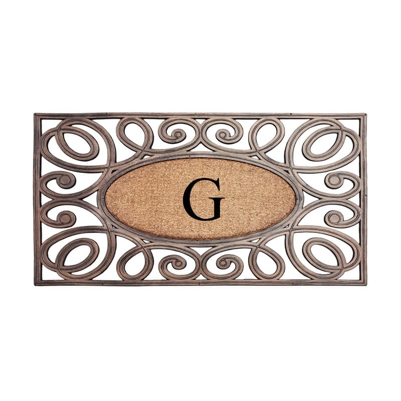 A1HC Rubber and Coir Elegant Circles Monogrammed Double Door Doormat 23"X38"