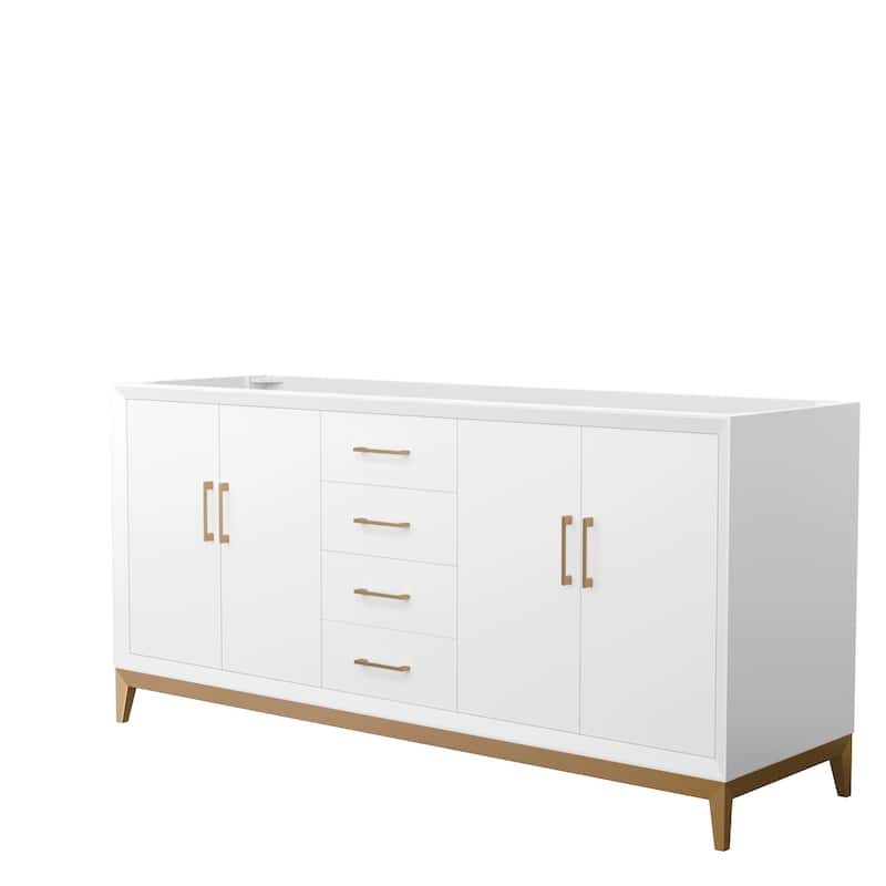 Amici Double Bathroom Vanity Cabinet - White, Satin Bronze Trim, No Top