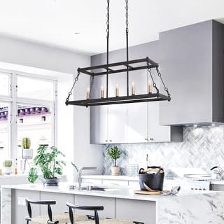 Modern Farmhouse Black Metal Linear Island Chandelier for Dining Room - L 30" x W 12 "x H 23.6"