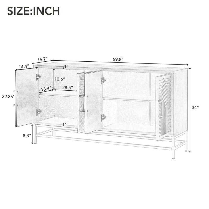 Rectangular Sideboard Entryway Cabinet with Adjustable Shelves & Metal Leg, Buffet Cabinet Console Table for Kitchen Living Room
