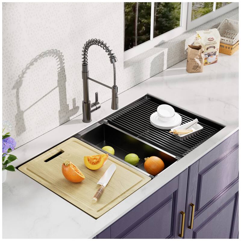 Undermount Gunmetal Black Workstation Kitchen Sink - Gunmetal Black