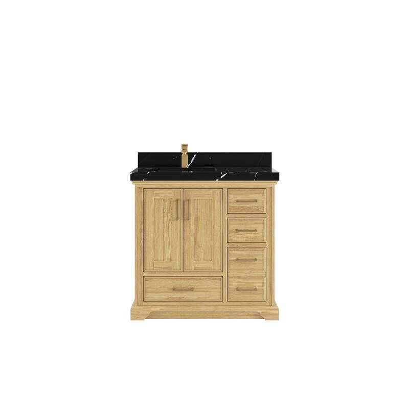 Willow Collections 36 in. W x 22 in. D Charlotte Teak Left Offset Sink Bathroom Solid Teak Vanity with Countertop