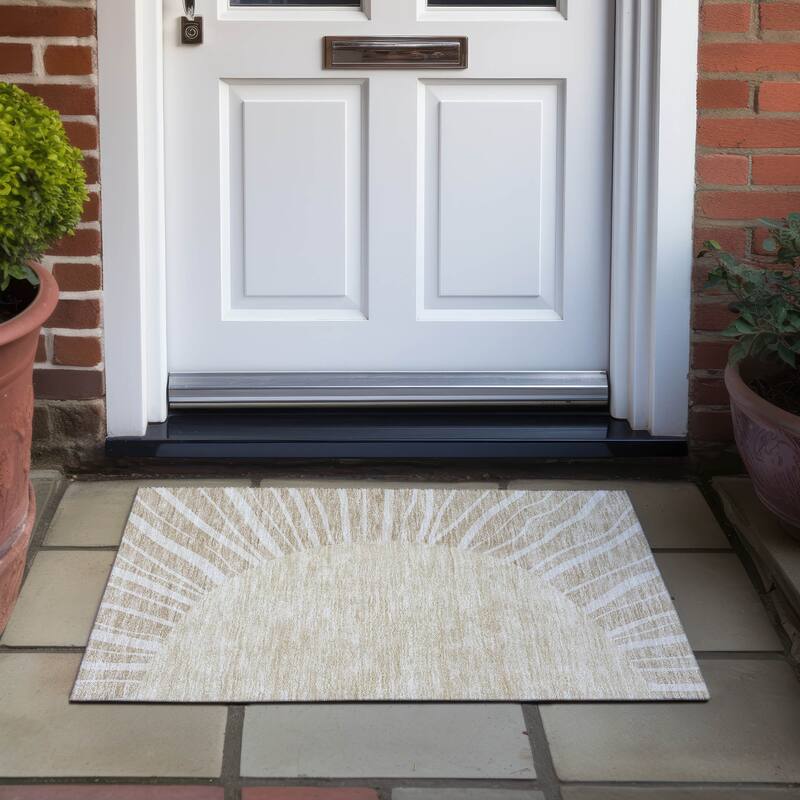 Machine Washable Indoor/ Outdoor Chantille Modern Sunburst Rug - Beige - 1'8" x 2'6"