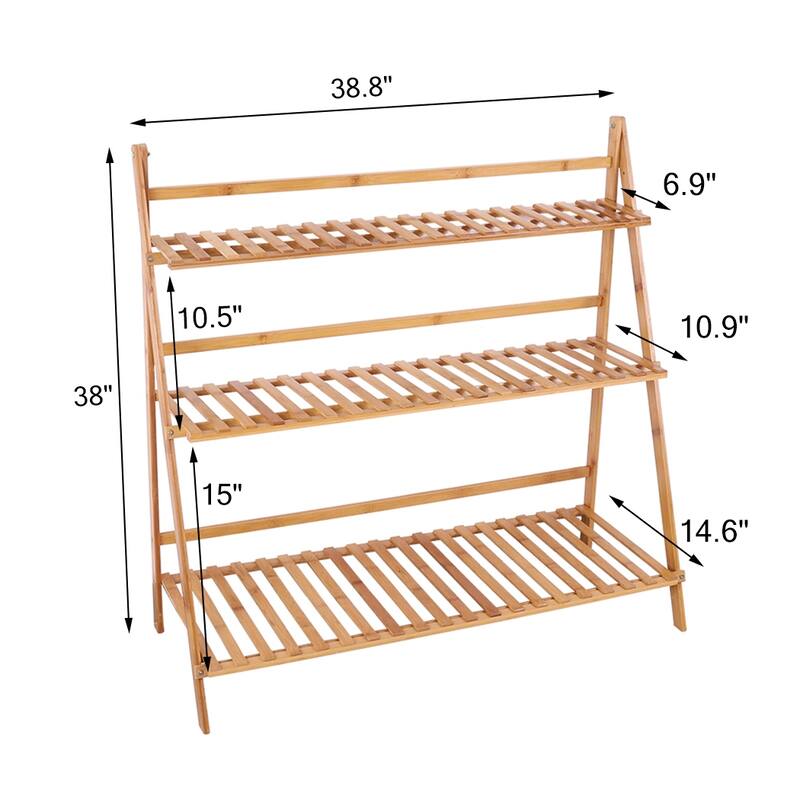 Bamboo Wooden 3-Tier Ladder Plant Stand Foldable