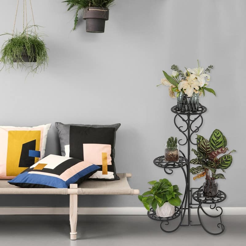 4 Potted Rounded Flower Metal Shelves Plant Pot Stand Decoration