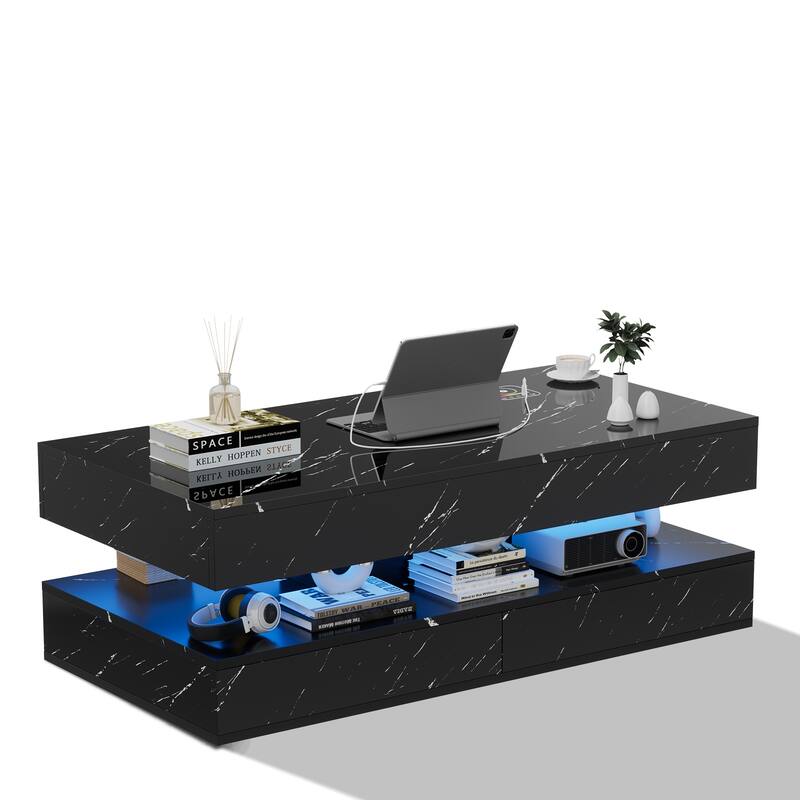 Pocassy Double-Layer Center Tables with LED Light 47.2 Inch