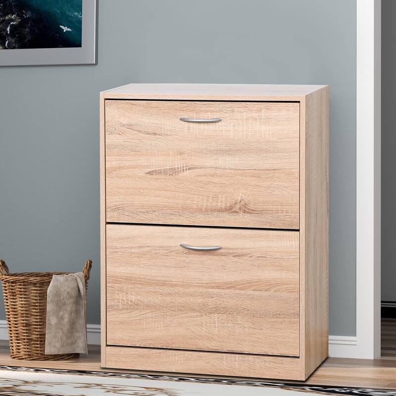 Classic Farmhouse Style Wooden Shoe Storage Cabinet, Natural - Natural - 2-drawer