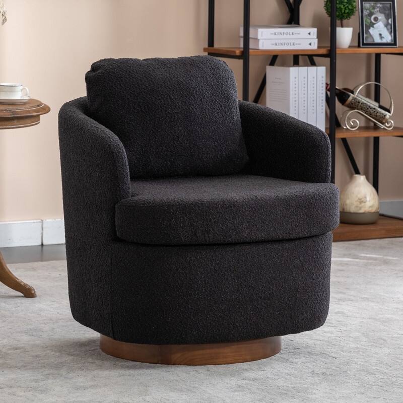 22.6" Seat Width Boucle Fabric 360 Degree Rotatable Swivel Chair Leisure Chair with Pillow - Black