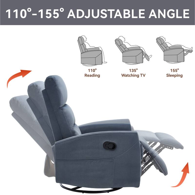 Manual Recliner Chair with Rocker and Swivel in Fabric for Living Room